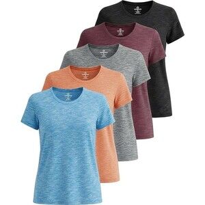 Real Essentials 5 Pack: Women's Short Sleeve Active Workout T-Shirts